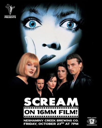 Scream on 16mm film poster, Neshaminy Creek Brewing Co., Friday October 23rd at 7PM, presented by Sidetrack'd 16.